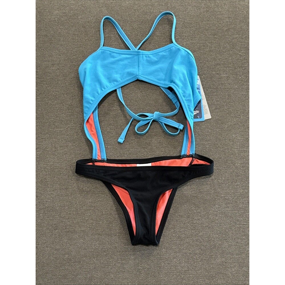 Speedo Swimsuit One Piece Women's Endurance Lite Hero Back Blue Black 28 NWT $69